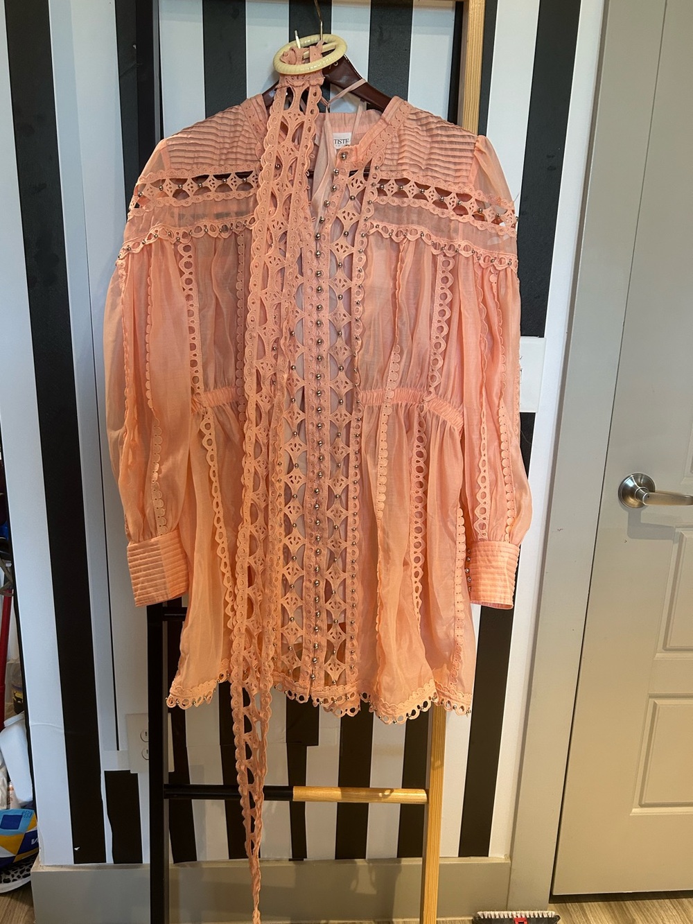 L'ATISTE Peach Lace-Trim Sheer Dress